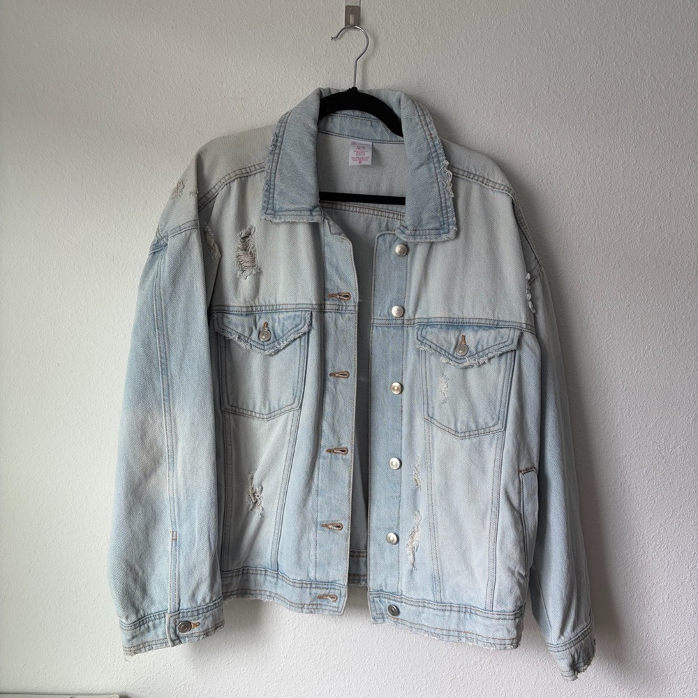 Womens No Boundaries Light Blue Distressed Jean Jacket | Size XL - Picture 2 of 7